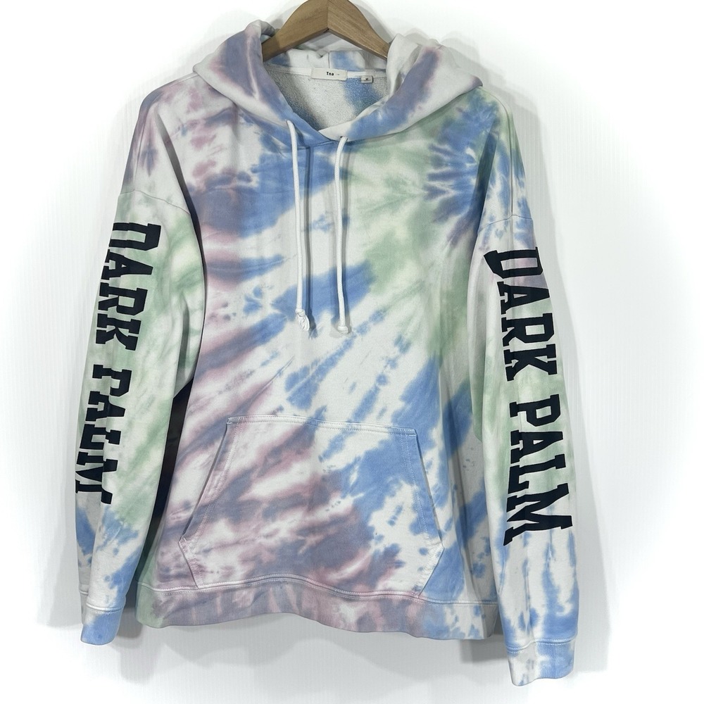 TNA Aritzia Tie Dye Boyfriend Hoodie Size Medium Dark Palm‎ Graphic Cotton *READ
